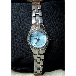 Timex Watch Women Silver Tone Blue Crystal Dial New Battery